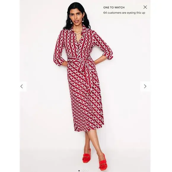 BODEN Laura Jersey Midi Shirt in Red Chain Pattern // 8 - Picture 3 of 13